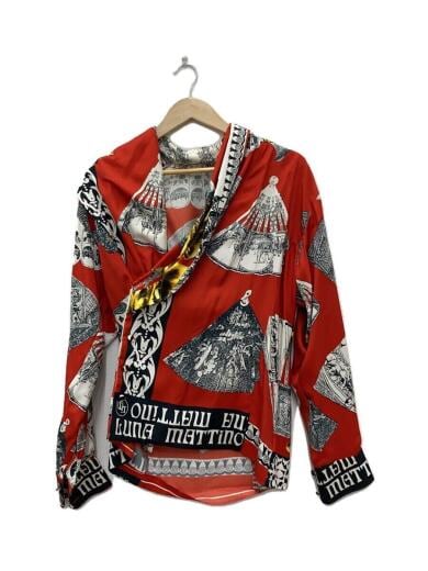 画像：その他ブランドLUNA MATTINO/ルナマティーノ/総柄シャツ/サイドボタン/変形/ショール/プリーツ/レッド/M1