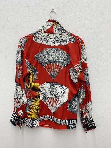 画像：その他ブランドLUNA MATTINO/ルナマティーノ/総柄シャツ/サイドボタン/変形/ショール/プリーツ/レッド/M2