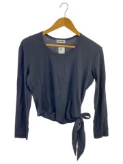 変形 アシンメトリー長袖カットソー/FREE/コットン/ブラック/推定90s/紐/クロップド