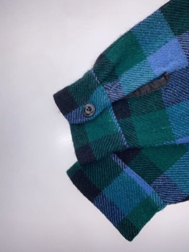 商品画像：60s Vintage yorke ダブルフラップ ウールチェックシャツ/グリーン ブルー/チェック/L// 4