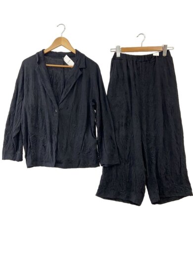 商品画像：シワ加工 ストレッチコットン ジャケット サルエルパンツ セットアップ/one/ブラック// 1