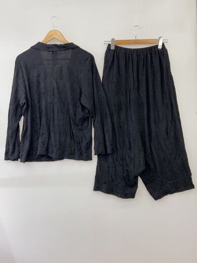 商品画像：シワ加工 ストレッチコットン ジャケット サルエルパンツ セットアップ/one/ブラック// 2