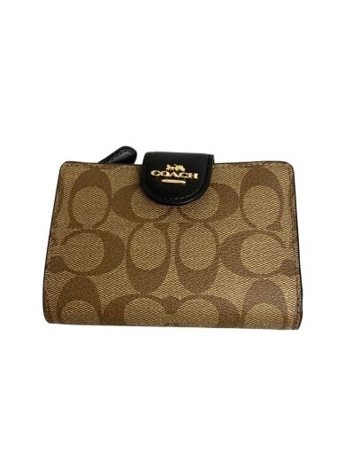 商品画像：2つ折り財布_シグネチャー_ベージュ/レザー/BLK/総柄/レディース 1