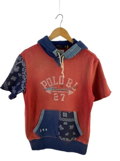 商品画像：半袖スウェット/バンダナ/パッチワーク/パーカー/XS/コットン/RED 1