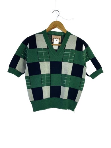 商品画像：半袖Vネックニット・セーター(薄手)/36/ウール/GRN/チェック/MVCMB01JG0FW 1