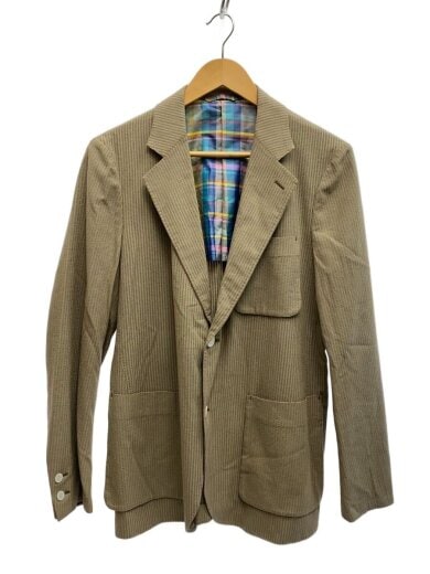 商品画像：テーラードジャケット/M/シルク/BEG/ストライプ// 1