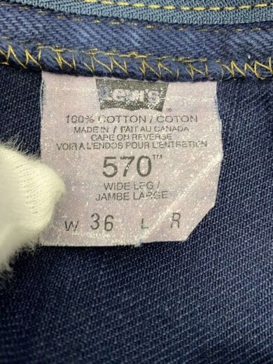 画像：Levi’s570/裏ボタン216/カナダ製/WIDEREG/JAMBELボトム/36/コットン/IDG/無地/A915