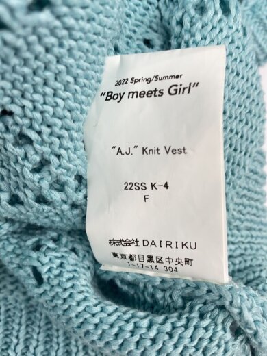 商品画像：22SS/A.J.Knit Vest/--/コットン/BLU/無地 5