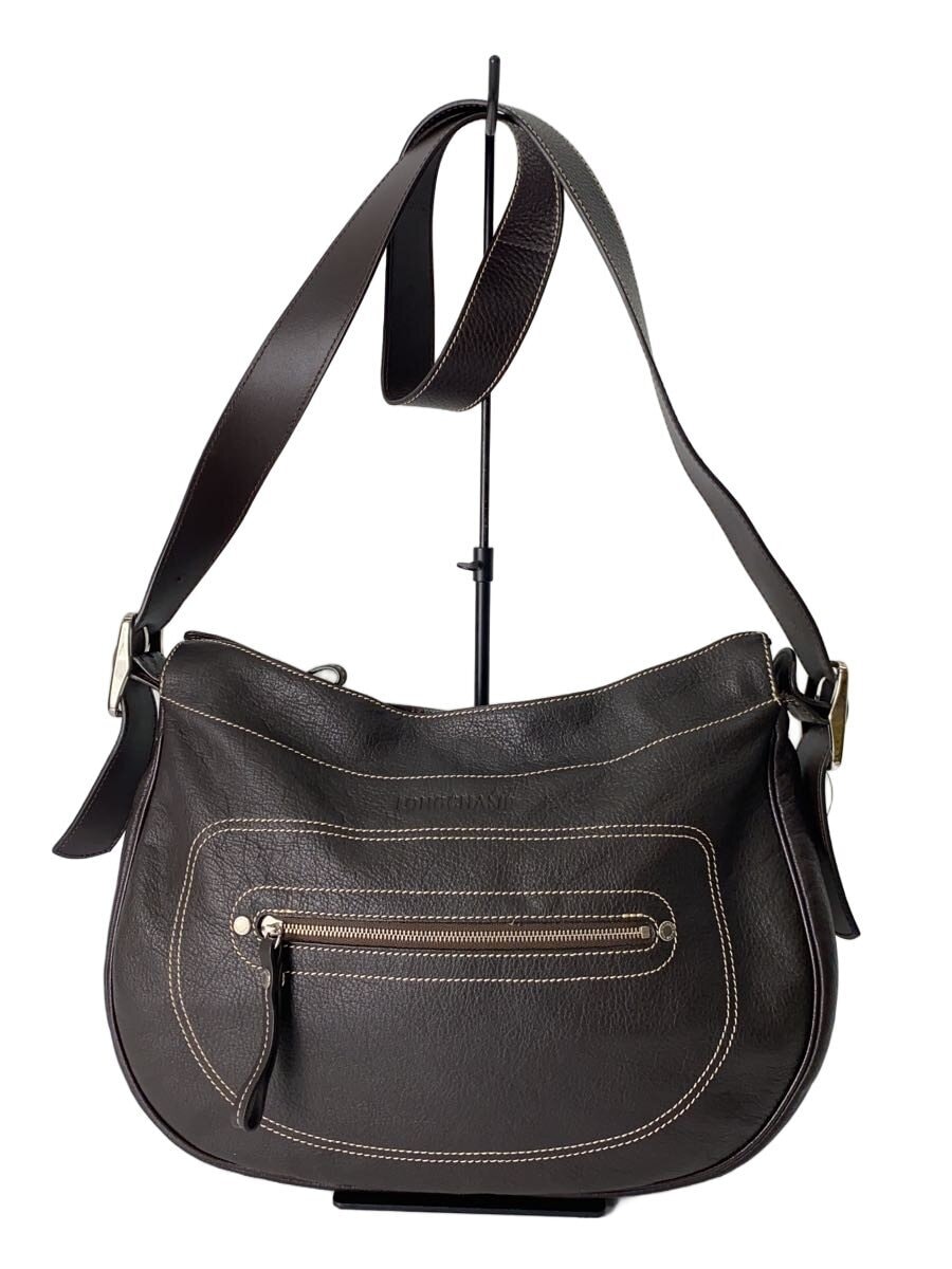 LONGCHAMP / ショルダーバッグ/レザー/BRW/無地/4954789602