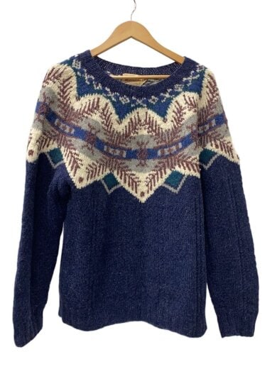 商品画像：ニット・セーター(厚手)/L/ウール/NVY/総柄/9238J 1