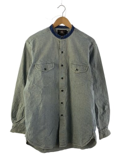 商品画像：ヒッコリー/バンドカラーワークシャツ/第五ボタン付近シミ/M/コットン/IDG/ストライプ 1