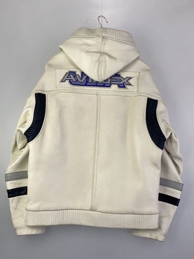 商品画像：フード付レザージャケット/M/レザー/WHT/21P005/首・全体汚れ有// 2