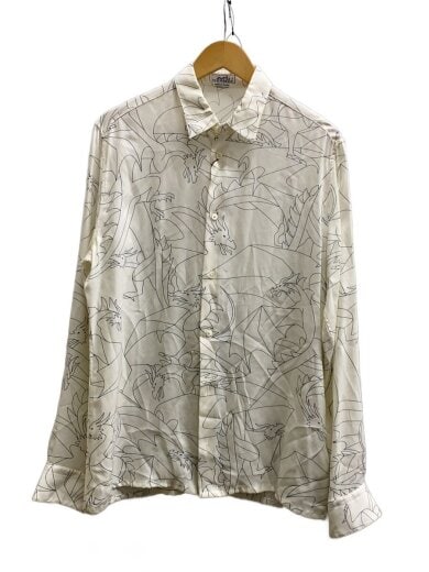 商品画像：長袖シャツ/--/シルク/WHT/総柄 1