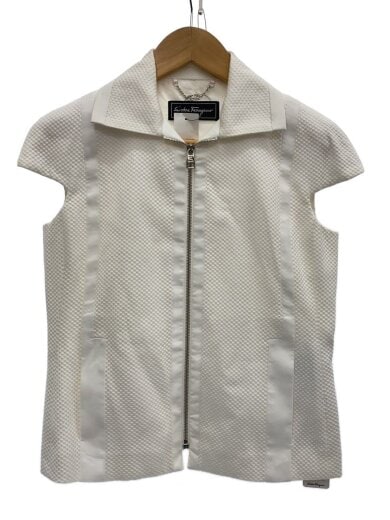 商品画像：WHITE TEXTUREDZIPUP SLEEVES LESS JACKジャケット/40/コットン/WHT/無地 1