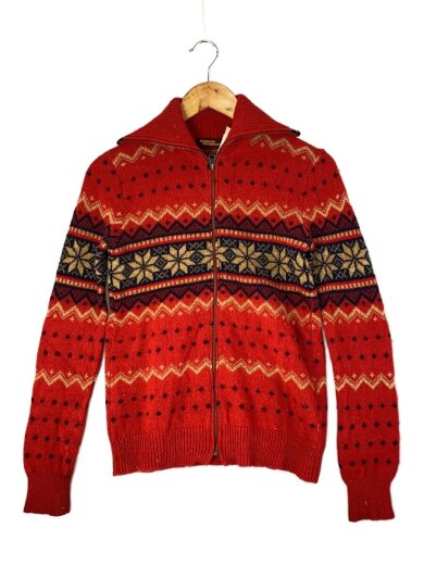商品画像：ノルディック/カーディガン(薄手)/FREE/ウール/RED/総柄/2ND-0710 1