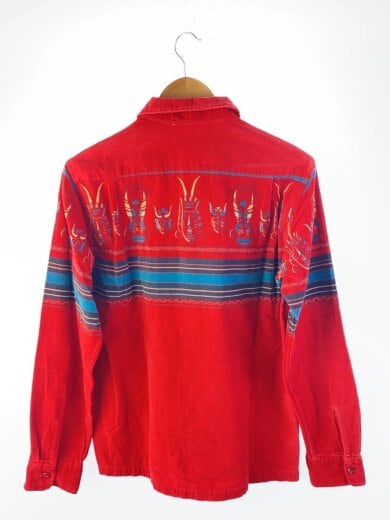 商品画像：アフリカンマスク/オープンカラー/開襟/長袖シャツ/M/コーデュロイ/RED/総柄 2