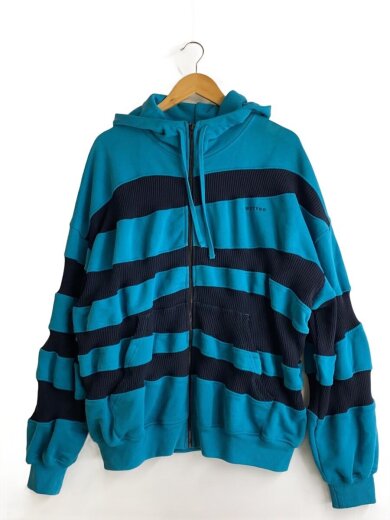 商品画像：Rib Zip Hoodie/パーカー/M/コットン/BLU/ボーダー/242-6023 J026// 1