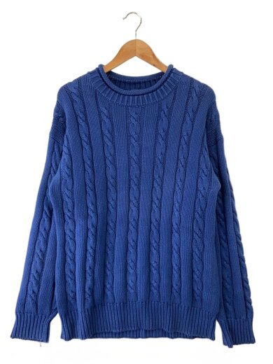 商品画像：90s/紺タグ/ケーブル/ロールネック/イギリス製/ニット(厚手)/S/コットン/NVY// 1