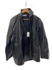 レザージャケット・ブルゾン/L/レザー/BLK/無地/フェード加工 フェイクレザーカーコート