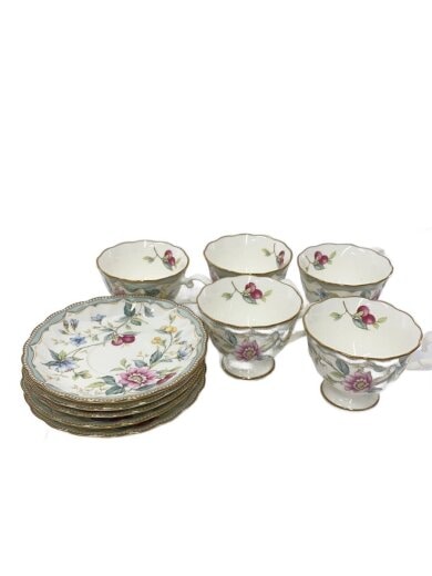 商品画像：カップ&ソーサー/5点セット/ホワイト/フラワー/花柄 1