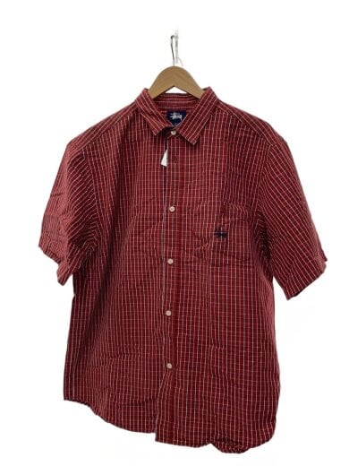 商品画像：半袖シャツ/L/コットン/レッド/チェック/メンズシャツ 1