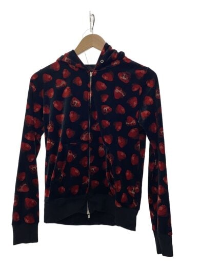 商品画像：ジップパーカー/スカルベリー/FREE/トリアセテート/ブラック/2CF-7730/イチゴ柄 1