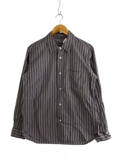 商品画像：長袖シャツ/M/コットン/GRY/ストライプ/579-3250001// 1