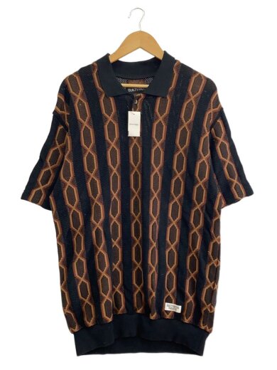 商品画像：STRIPED JACQUARD SUMMER KNIT POLO/コットン/BLK/24SS-WMK-KN21// 1