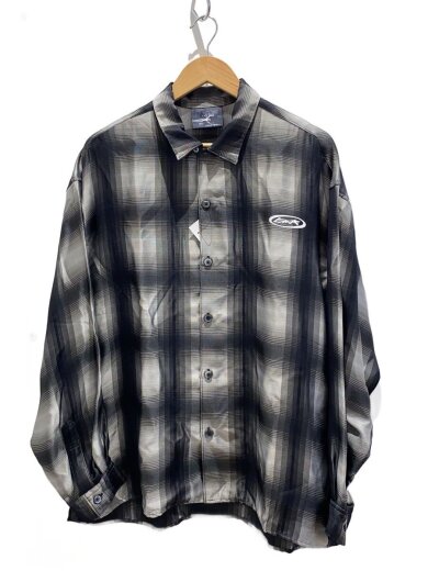 商品画像：Moire Check Shirt/長袖シャツ/L/ポリエステル/GRY/チェック 1