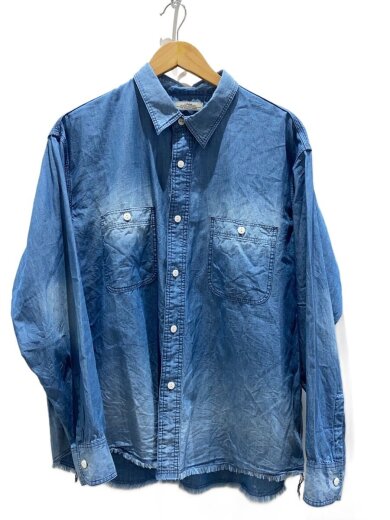 商品画像：シャンブレー アンカット フリンジ シャツ長袖シャツ/M/コットン/BLU/26-050-464-0320-1-// 1