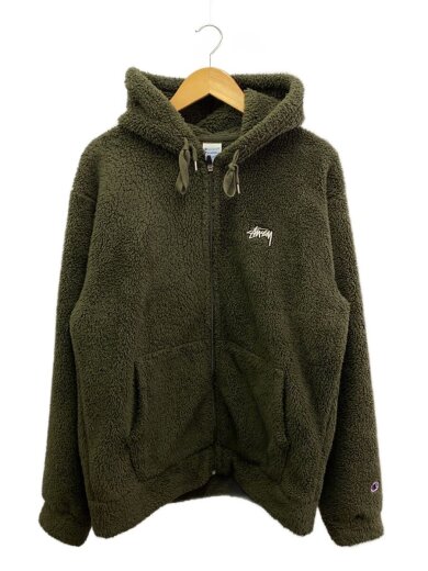 画像：STUSSY × Championフリースジャケット/XL/ポリエステル/GRN/無地/c8-e6071