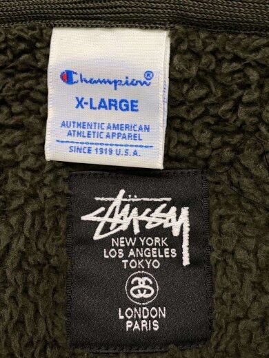 画像：STUSSY × Championフリースジャケット/XL/ポリエステル/GRN/無地/c8-e6073