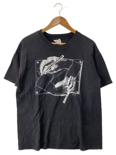 商品画像：M.C.エッシャー 「描く手」Tシャツ/L/コットン/BLK 1
