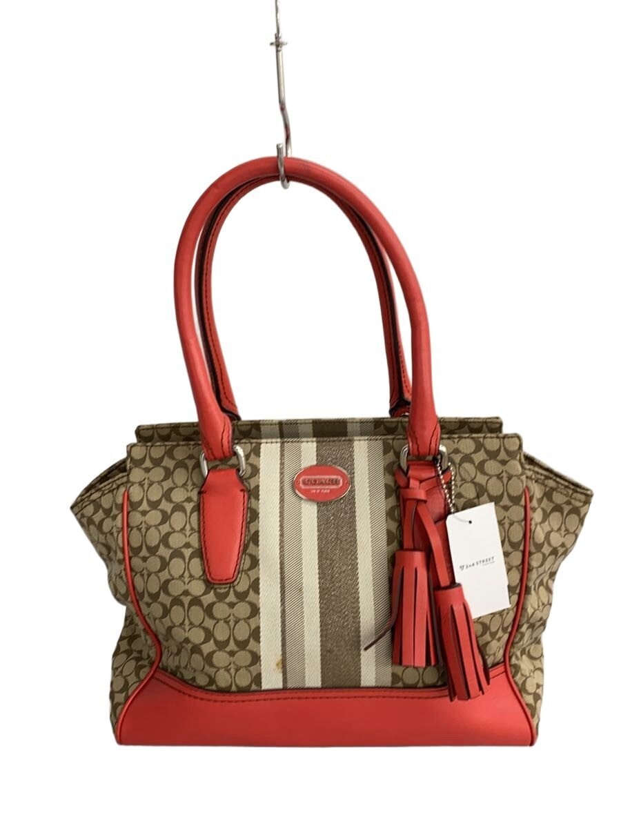 COACH / トートバッグ_シグネチャー/キャンバス/RED/シミ有/角スレ有