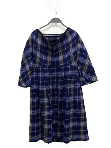 商品画像：D1/シワ加工半袖ワンピース/2/ウール/NVY/チェック/HA83FH606 1