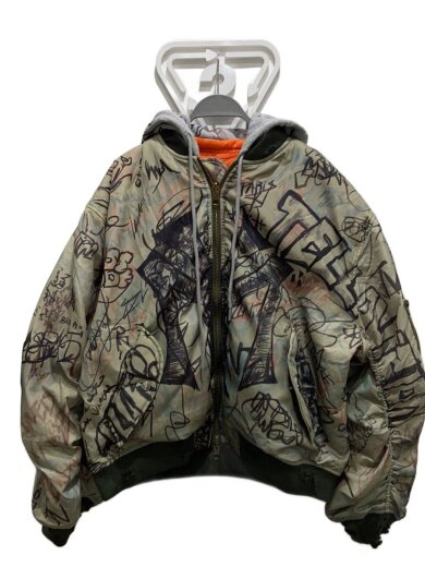 商品画像：I/25AW/graffiti bomber jacket/リバーシブル/L/--/KHK/総柄 1