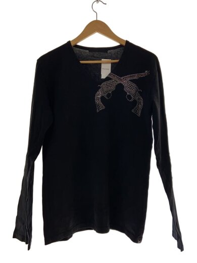 商品画像：長袖Tシャツ/ロンT/ブラック/ラインストーン/クロスガン 1