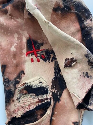 商品画像：ダメージ加工/ショートパンツ/M/コットン/BLK/総柄 9