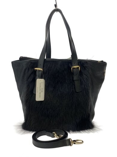 商品画像：ハンドバッグ/レザー/BLK/無地/ラクーンファー 1