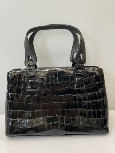 商品画像：クロコダイル/ハンドバッグ/エナメル/BLK 3