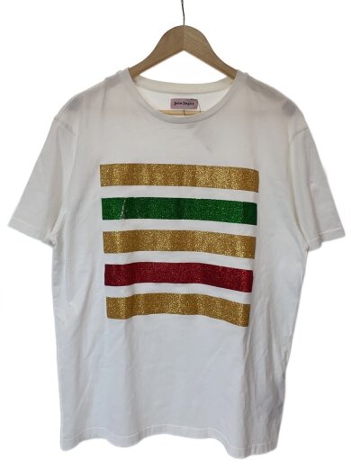 商品画像：ストライプスグリッターライン/Tシャツ/L/コットン/WHT/無地// 1