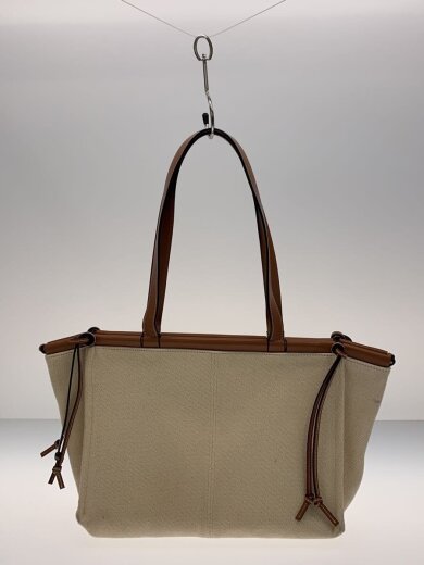 画像：LOEWEクッショントートバッグ/キャンバス×レザー/BEG/無地/シミ数箇所有3