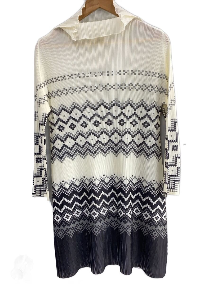 PLEATS PLEASE ISSEY MIYAKE / 長袖ワンピース/3/ポリエステル/WHT/総柄/PP43-FH394