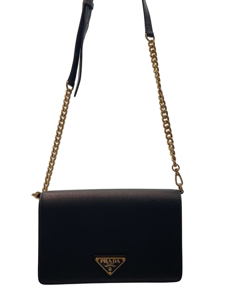 PRADA / ショルダーバッグ/レザー/BLK/無地/1BH148