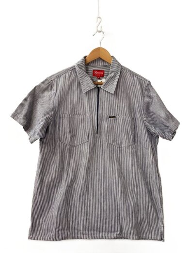商品画像：半袖シャツ/M/コットン/BLU/ストライプ/14SS/ハーフジップ/ワークシャツ// 1