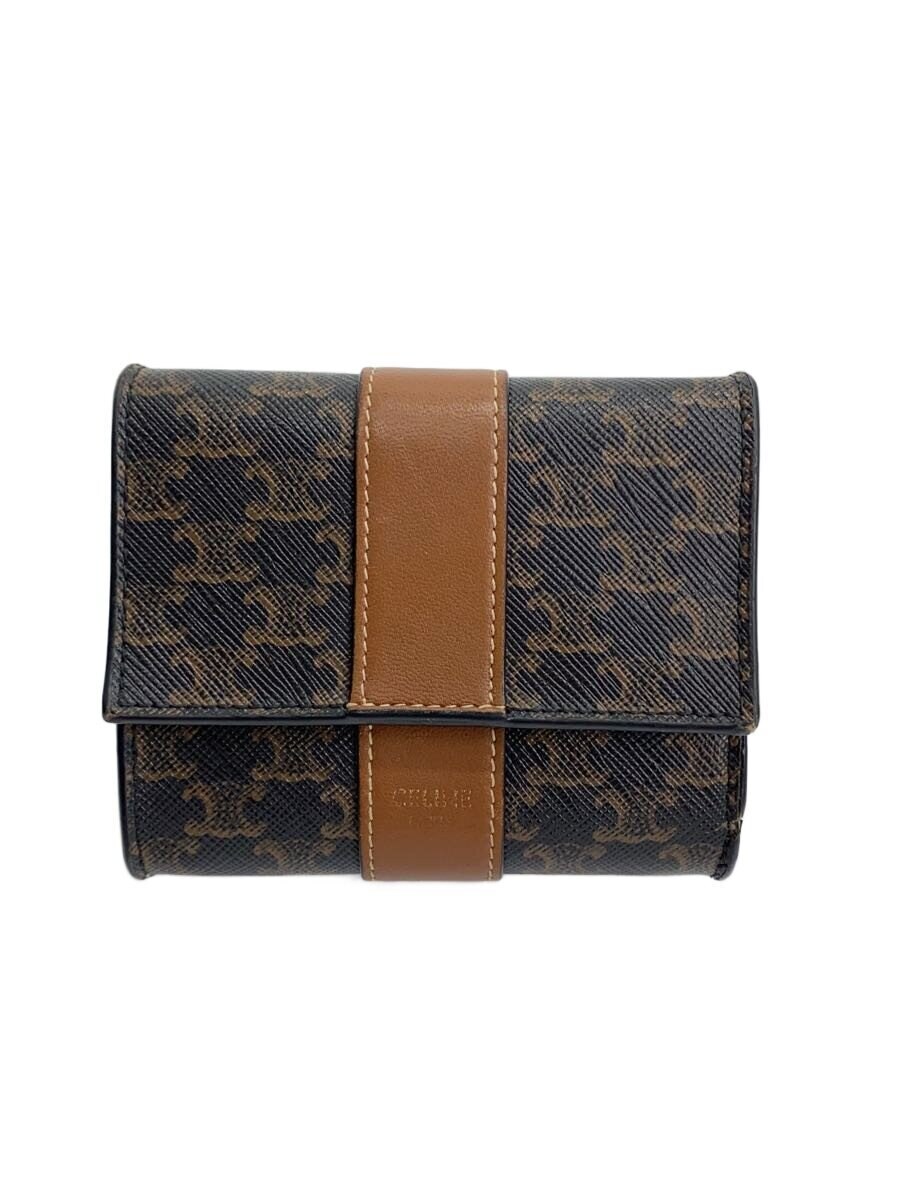 CELINE / 3つ折り財布/PVC/BRW/総柄/レディース