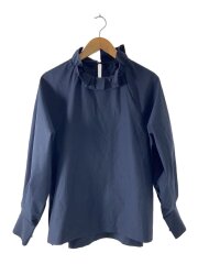 長袖ブラウス/フリルスタンドカラー/コットン/NVY