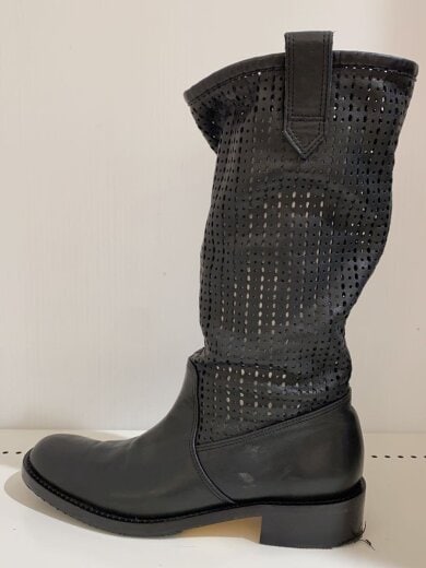 商品画像：パンチングデザイン/ロングブーツ/23.5cm/BLK/レザー 1