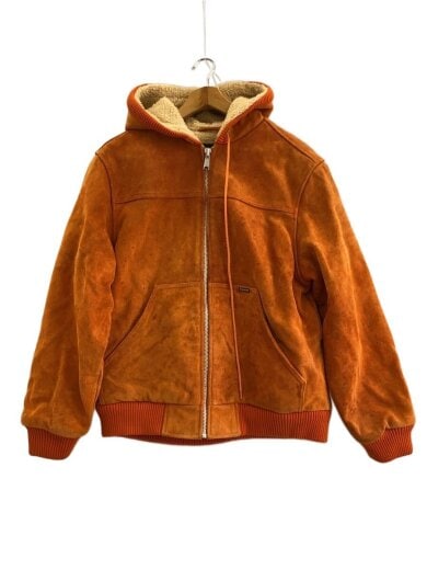 商品画像：17FW/Hooded Suede Work Jacket/M/羊革/ORN/全体的シミ有/背面汚れ// 1
