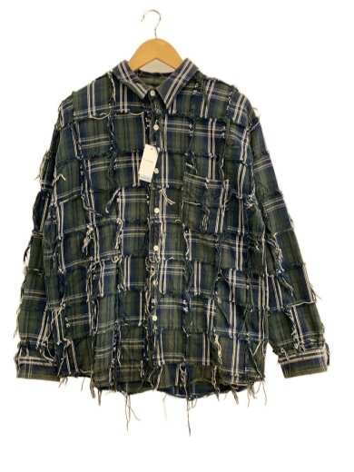 商品画像：FRINGE PATCHWORK TRUNK JACKET/ネルシャツ/L/コットン/GRN/チェック// 1